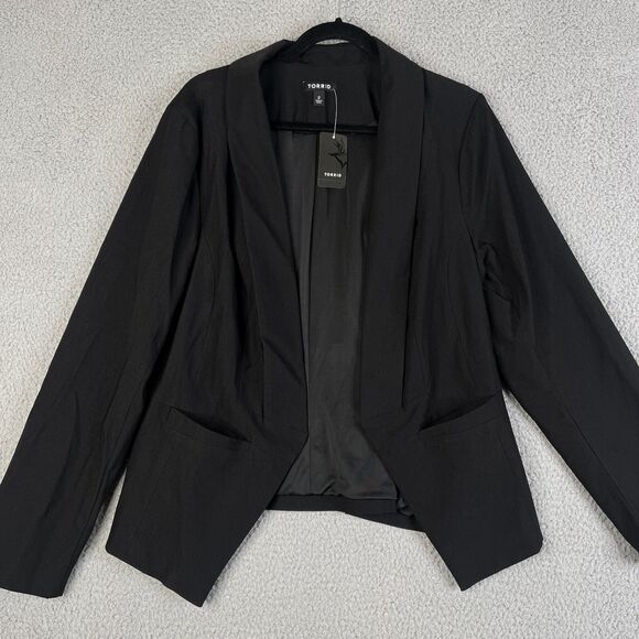 Torrid Blazer Jacket Womens 2 Open Front Cut Away Fit Stretch Black Office - Picture 1 of 13